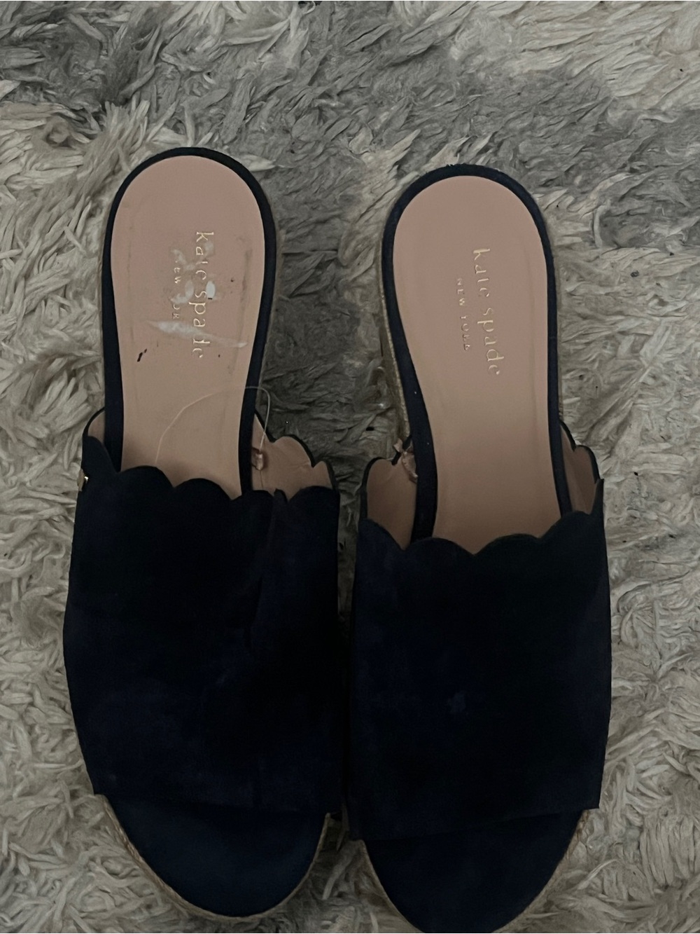 kate spade Navy Suede Scalloped Slide Platforms